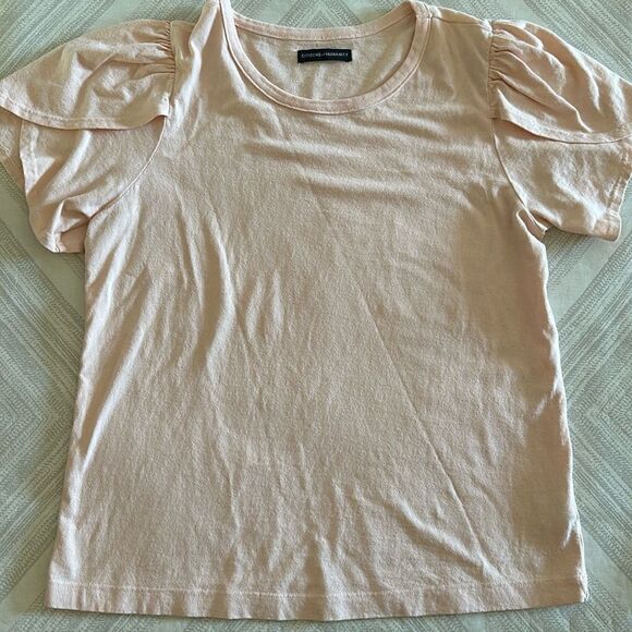 Citizens of Humanity Women’s Peach (Pink) Short-sleeve Ruffled Shoulder Top - Picture 1 of 6